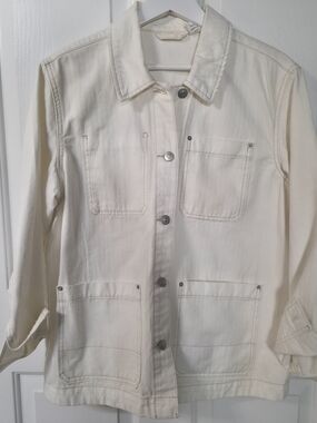 Time and Tru Cream Denim Jacket with Patch Pockets